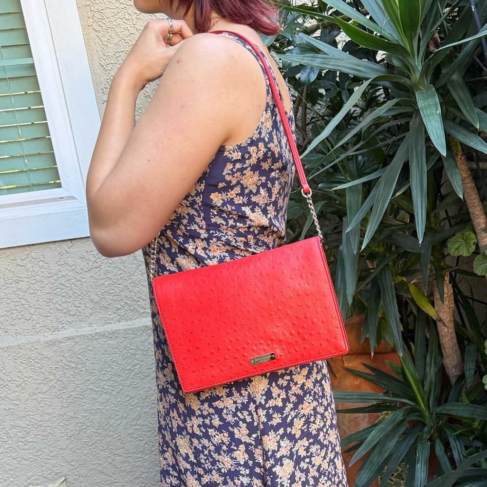 Vintage Red/Gold Kate Spade Ostrich Leather Shoulder Bag/Clutch